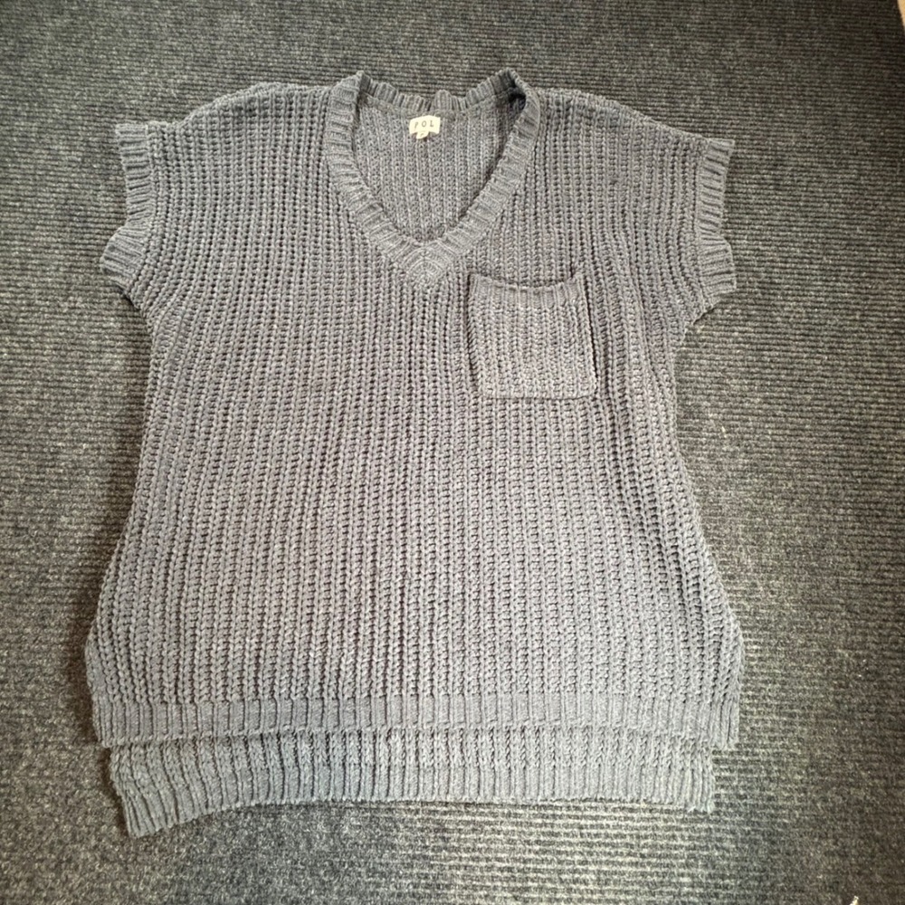 POL‎ Clothing Green Chenille Knit V-Neck Sweater Pocket High Low JST349 Small